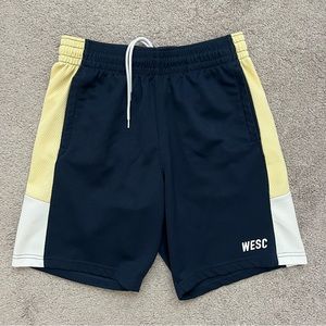 WESC Unisex Blue Yellow White Basketball Shorts Size Men Medium Women Large
